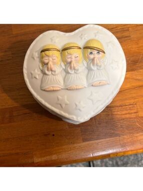Vintage Hallmark Three Little Angels Ceramic Trinket Box